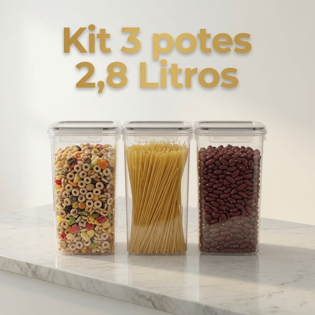 Kit 3 Potes Herméticos 2,8 Litros Tampa De Vedação Empilhável Cor Incolor