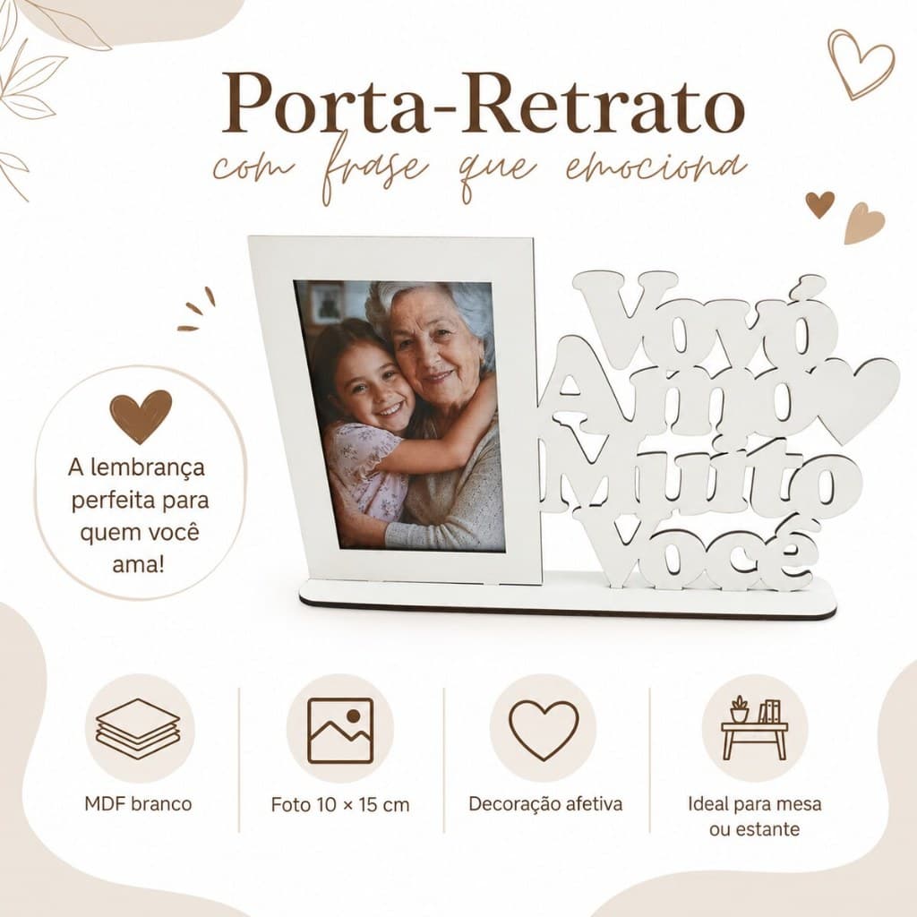 Porta-Retrato Vovó Amo Muito Você MDF Para Foto 10x15 Presente Dia dos Avós