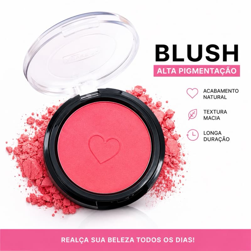 Blush Compacto Facial Alta Pigmentação Efeito Natural Longa Duração Maquiagem