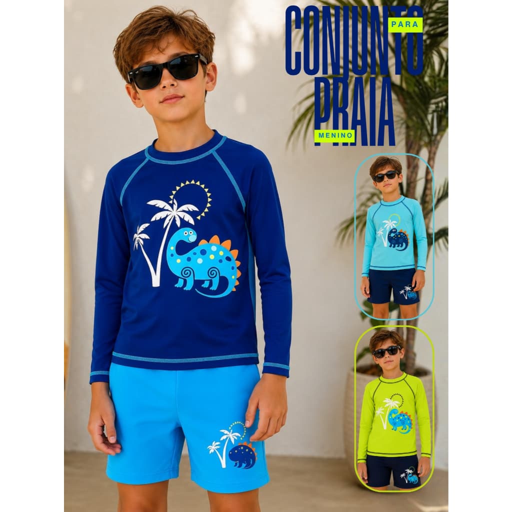 Conjunto Sunga Box Infantil Camiseta Proteção Uv 50+ Menino