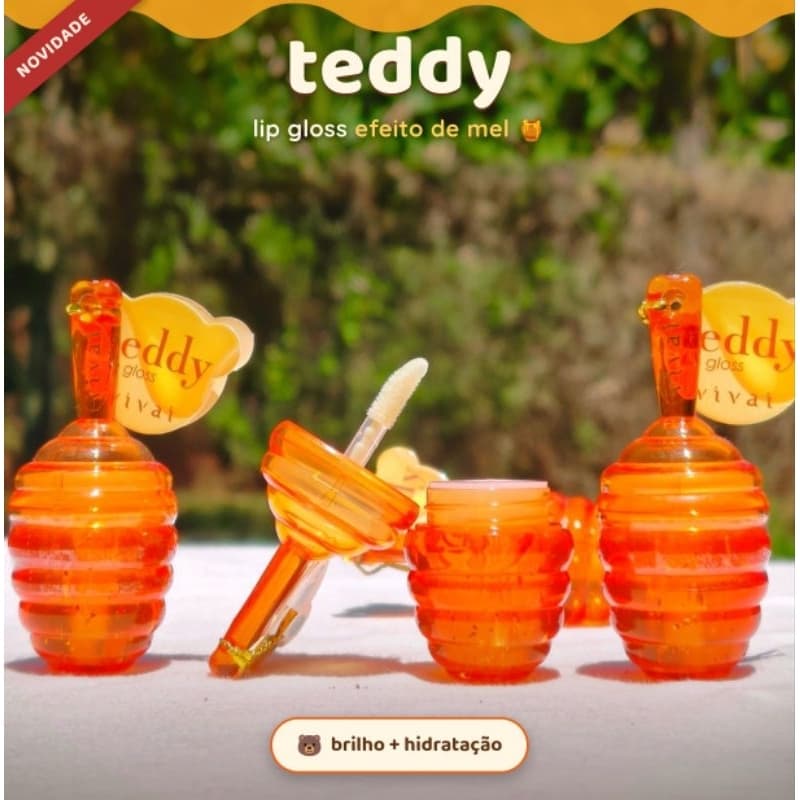 Lip Gloss de mel Teddy Vivai - Dupe Fran - Chaveiro Pote de Mel