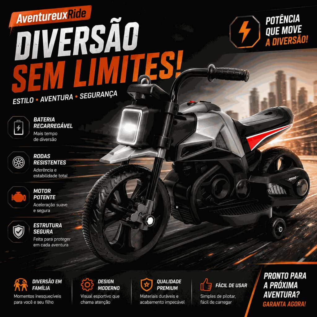 Moto Elétrica Infantil Aventura Design Esportivo Segurança