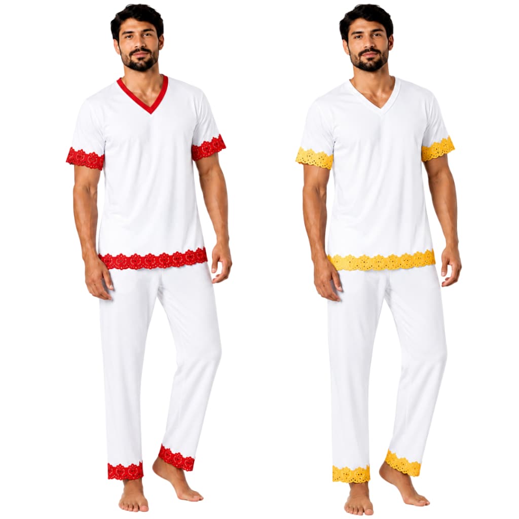 Conjunto Masculino Umbanda e Candomblé com Renda Premium Luxo do P ao EGG