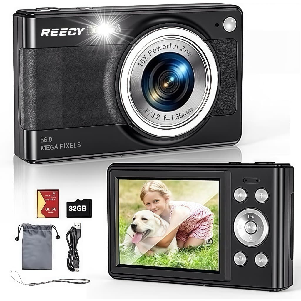 Câmera Digital REECY CCD 56MP | Zoom 16X | Tela 2.88" | Bateria Trocável | 32GB Cartão Grátis | Envio SP
