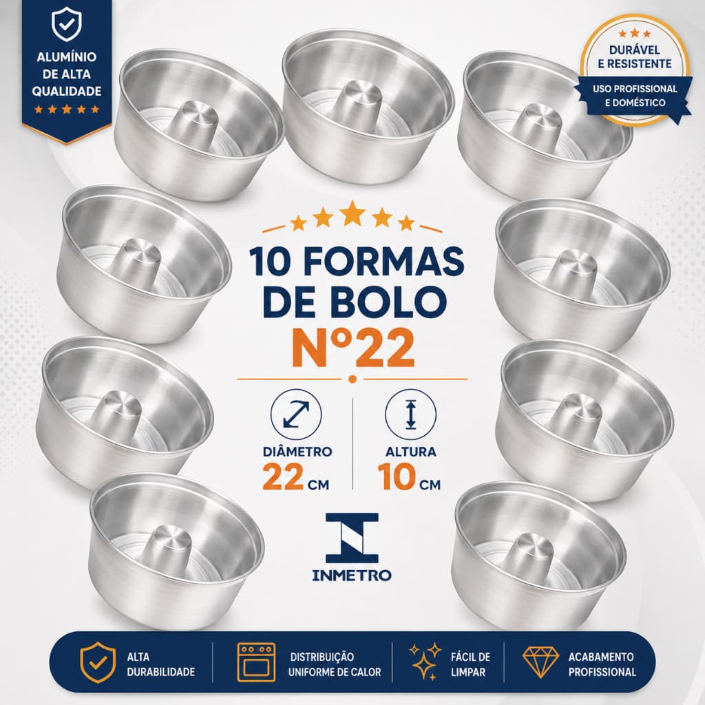 Kit 10 Formas Redondas N22 em Alumínio Reforçado Profissional