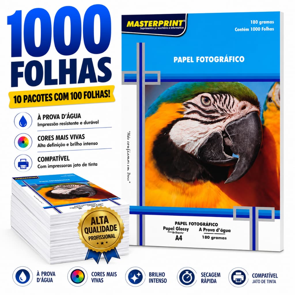 Kit 1000 Folhas Papel Fotográfico 180g Masterprint Original Envio Imediato