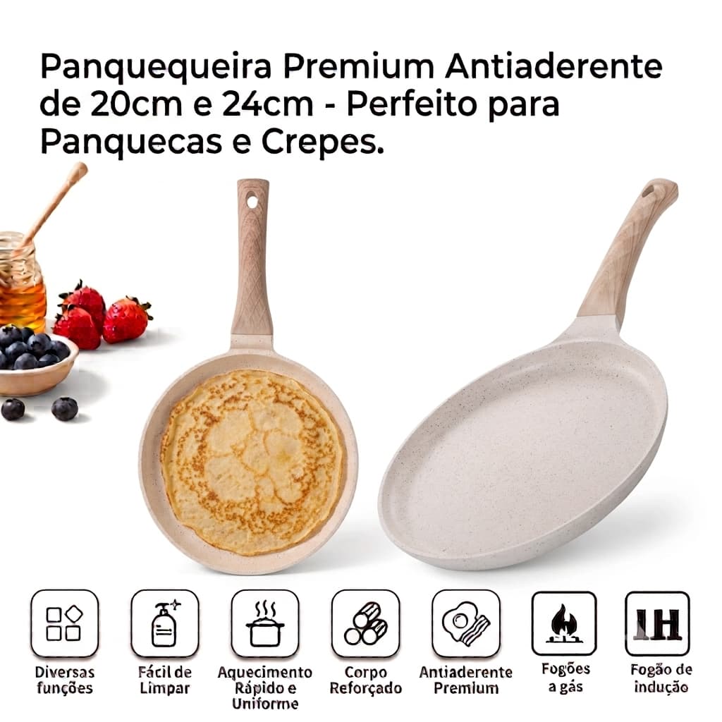 Frigideira Panquequeira Antiaderente De Cerâmica Premium Gás Indução 20cm 24cm