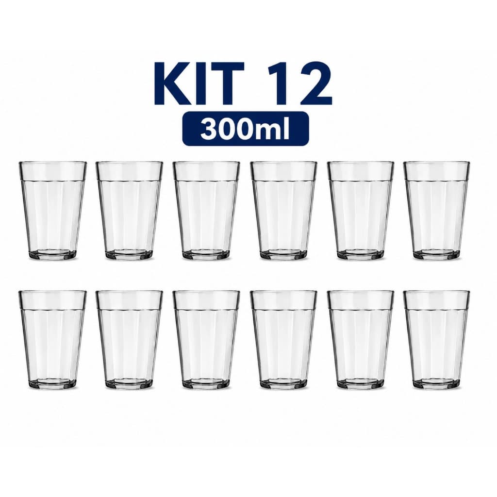 Copo Americano 300ml Kit com 12 Unidades Vidro Transparente