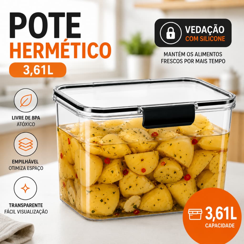 Pote Organizador Clear 3,6L Plasnorthon Transparente com Travas Laterais Empilhável Livre de BPA