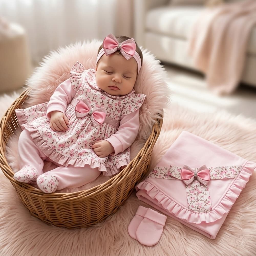Saída de Maternidade Menina Charme Amora Amor Floral 05 Peças
