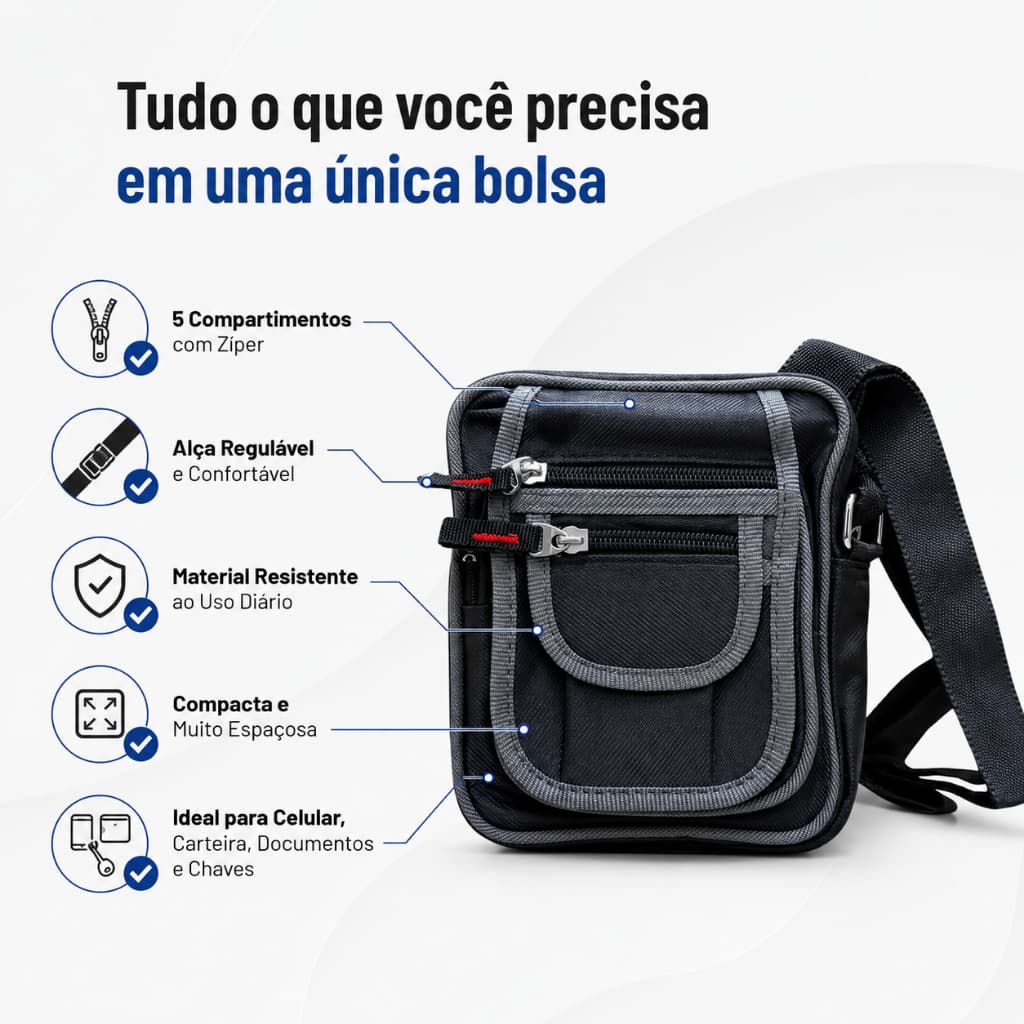 Bolsa Shoulder Bag Transversal de hombro Pochete Unissex Alça regulável