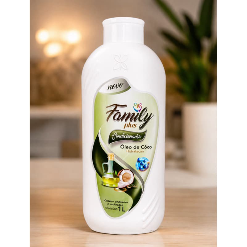 Condicionador Óleo de Coco Family Plus 1L Hidratação para Cabelos Ondulados e Cacheados