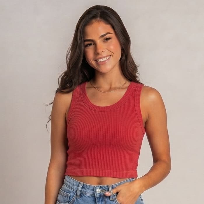 Promoção Blusinha Feminina Cropped Regata Canelada Gola Redonda Blusa Básica Regatinha Várias Cores Academia