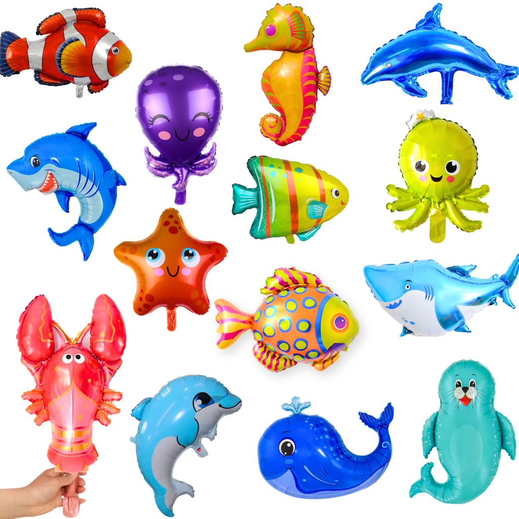 Kit 10/20/50 Balão Metalizado Fundo Do Mar Decoração Festa Oceano Peixe Tubarão 35cm