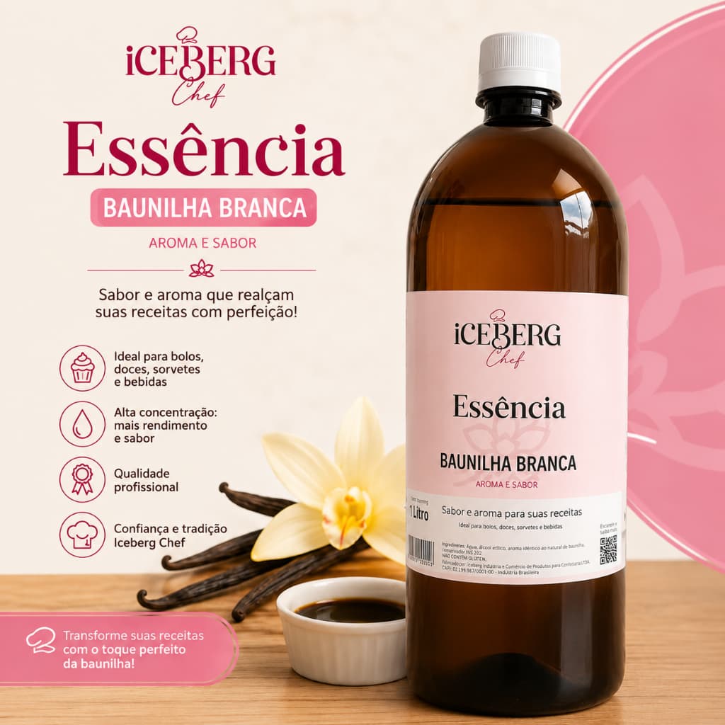 ESSENCIA DE BAUNILHA BRANCA ICEBERG CHEFF 960ML-  BOLOS, DOCES E OUTROS.