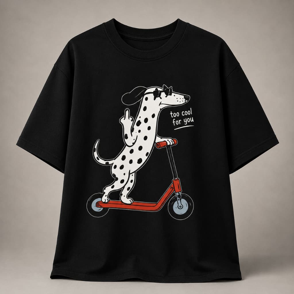 Camiseta Cachorro Dálmata no Patinete Estampa Divertida Too Cool For You Unissex