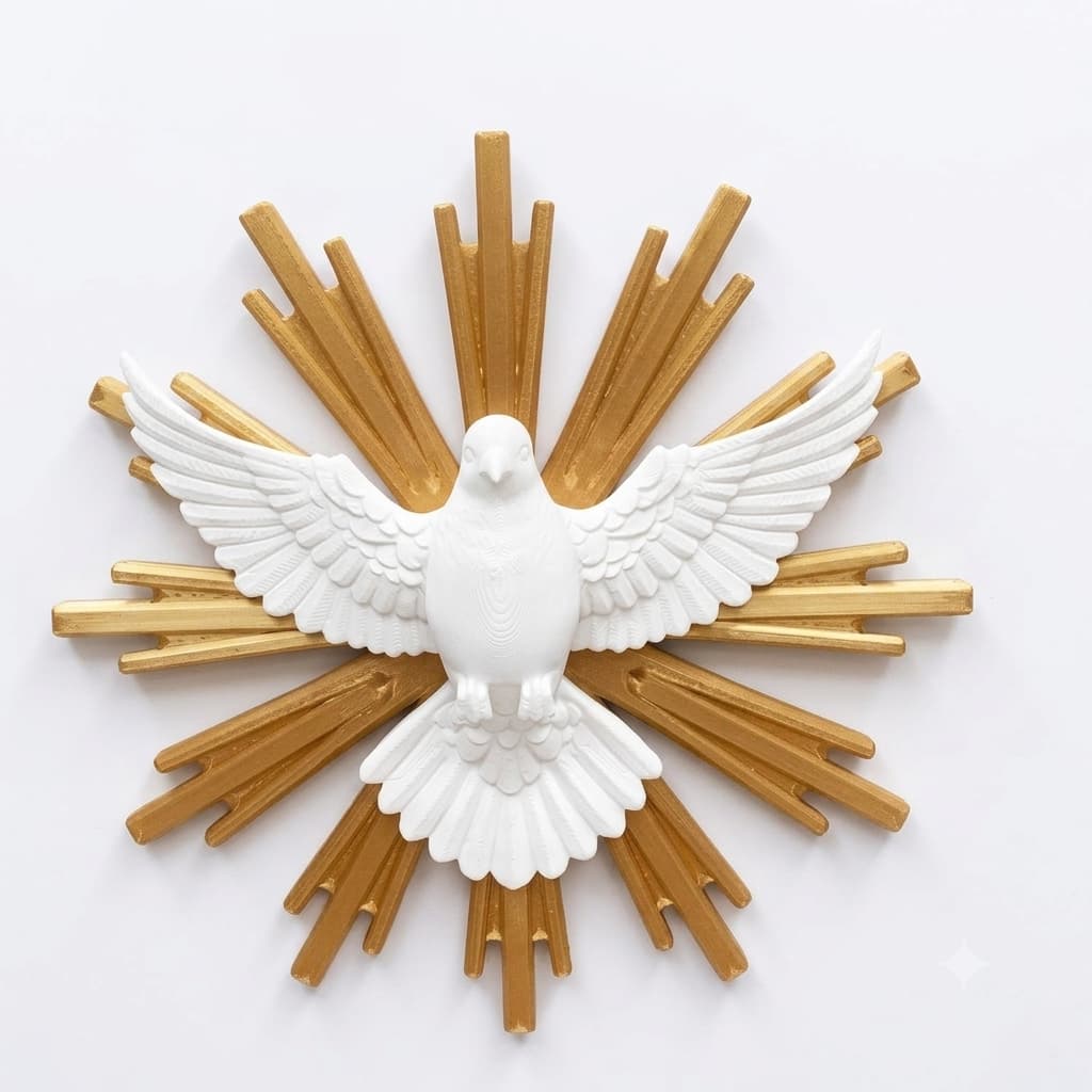 Divino Espírito Santo Pomba Decorativa Parede Branco e Dourado
