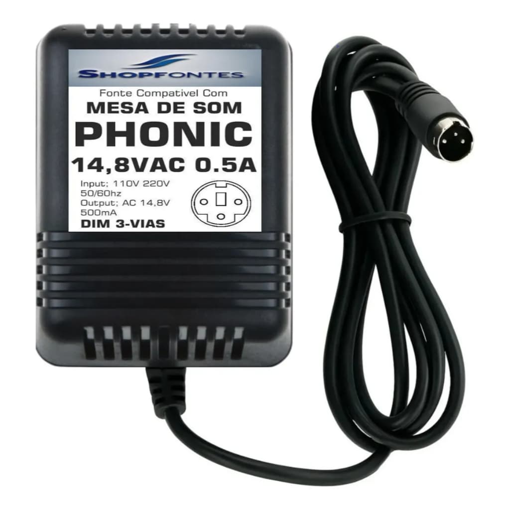 Fonte Mesa Phonic Ac 14,8vac 500mA Am 25 55 85 105 125 Fx Compativel