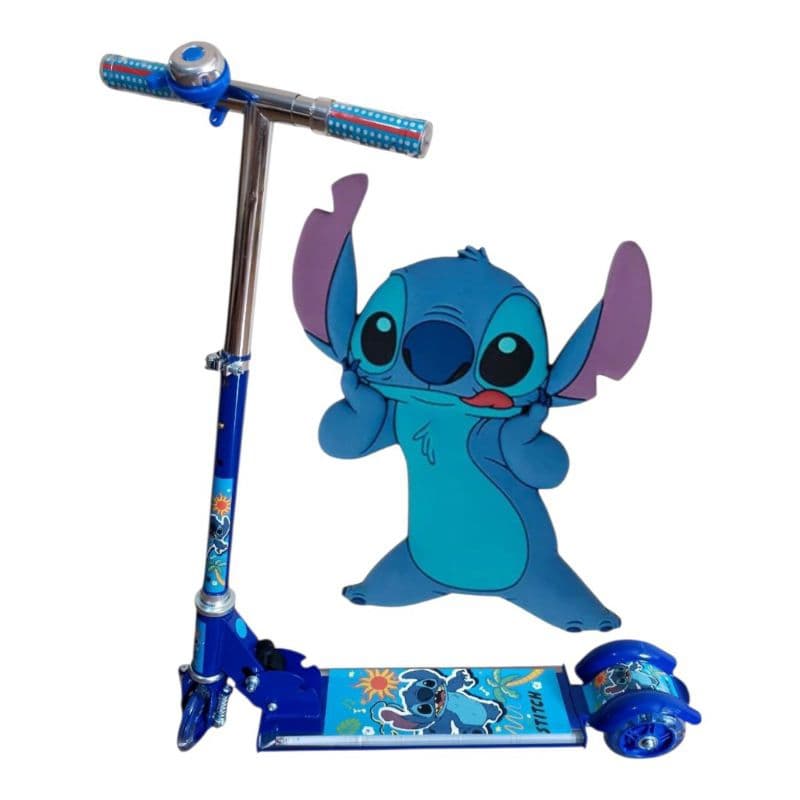 Patinete 🛴 Infantil Dobrável Metal Musical com luz de led Stitch azul