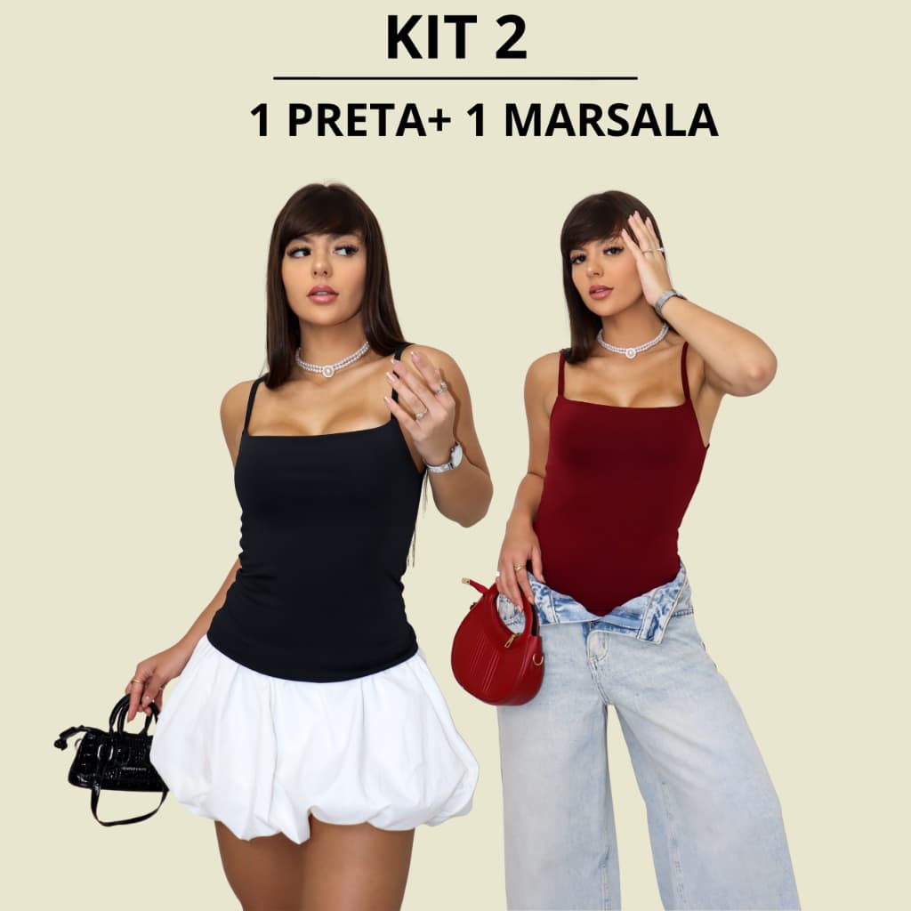 KIT 2 Blusas Regata Alça Fina Blusa com Forro Duplo no Busto Suplex Blogueira Tendencia 2026