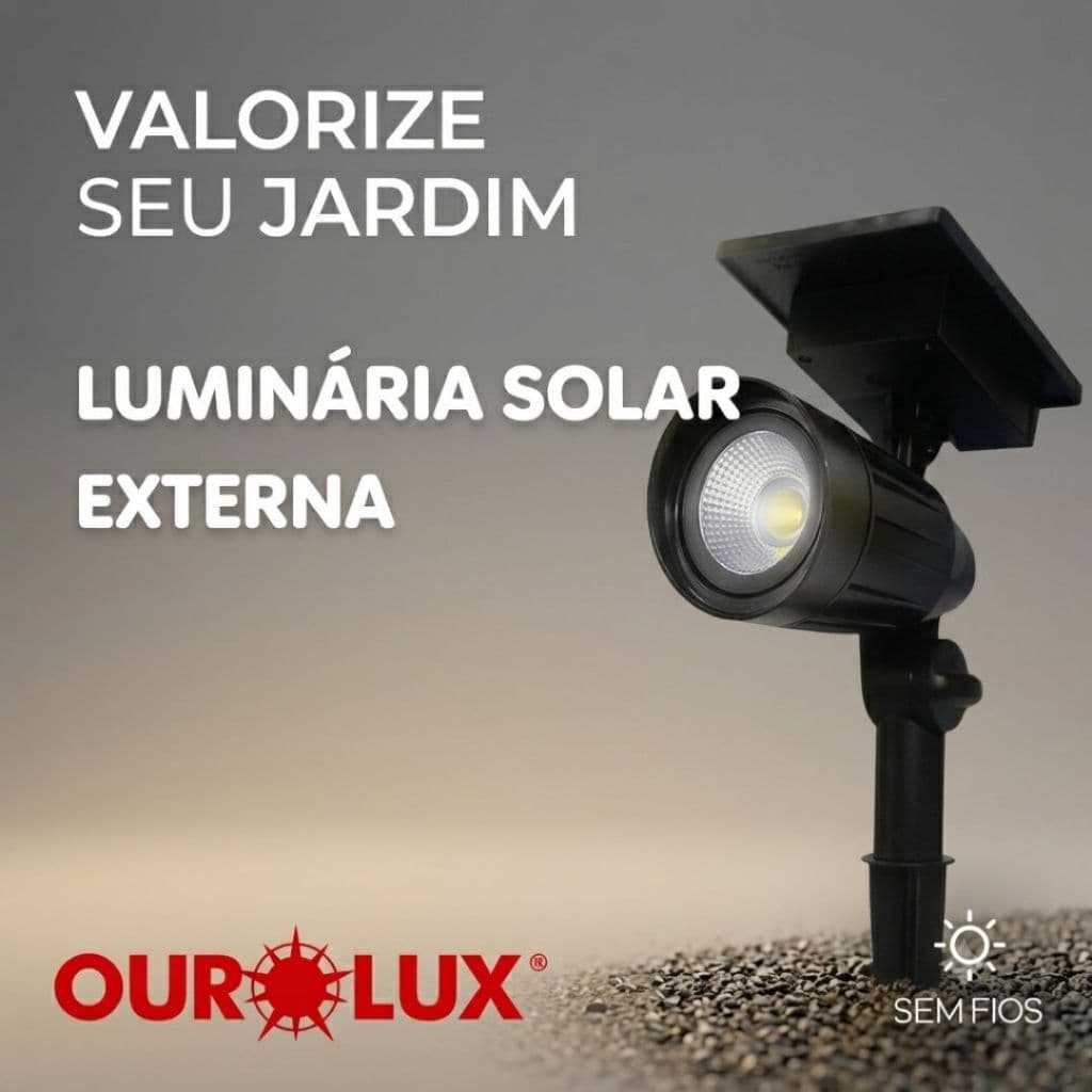 Espeto Solar LED Jardim 3W Ourolux Prova D'água Branco Frio