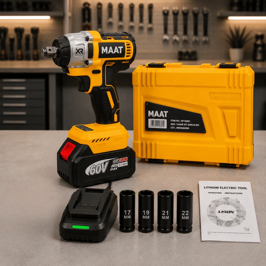 Chave de Impacto a Bateria MAAT 60V Brushless 350Nm 1/2 Profissional com Soquetes e Maleta