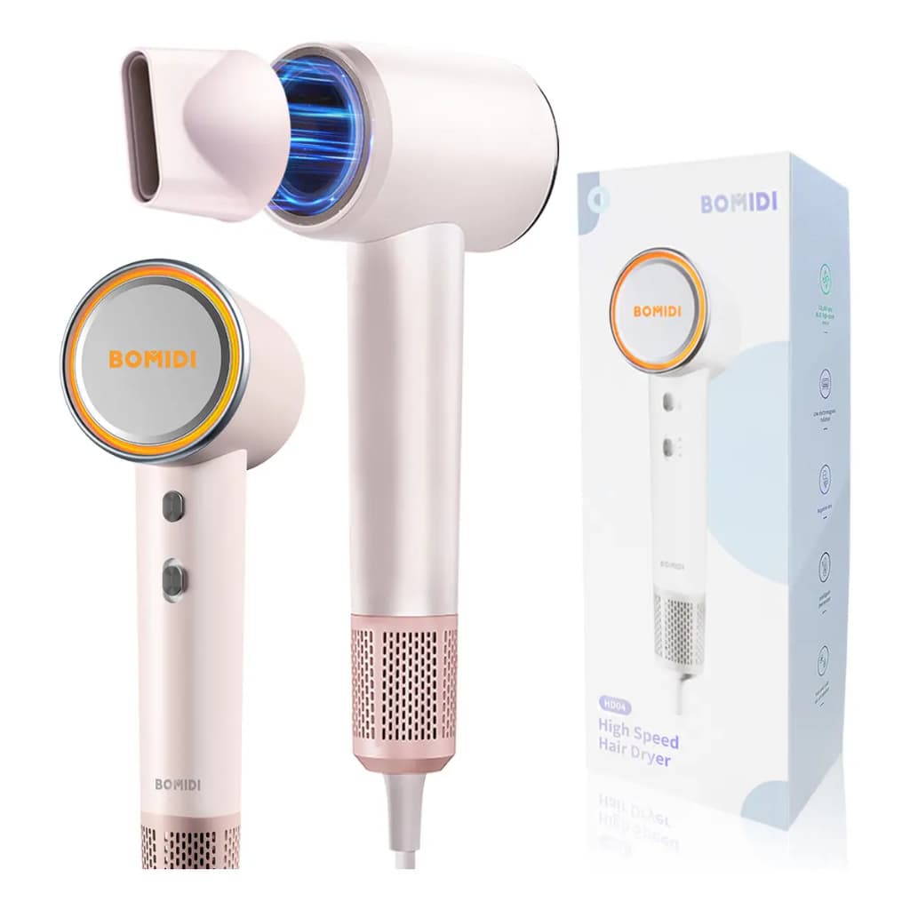 Secador de Cabelo 1600W Profissional BOMIDI Alta Potência Íon Negativo Baixo Ruído 4 Níveis de Temperatura
