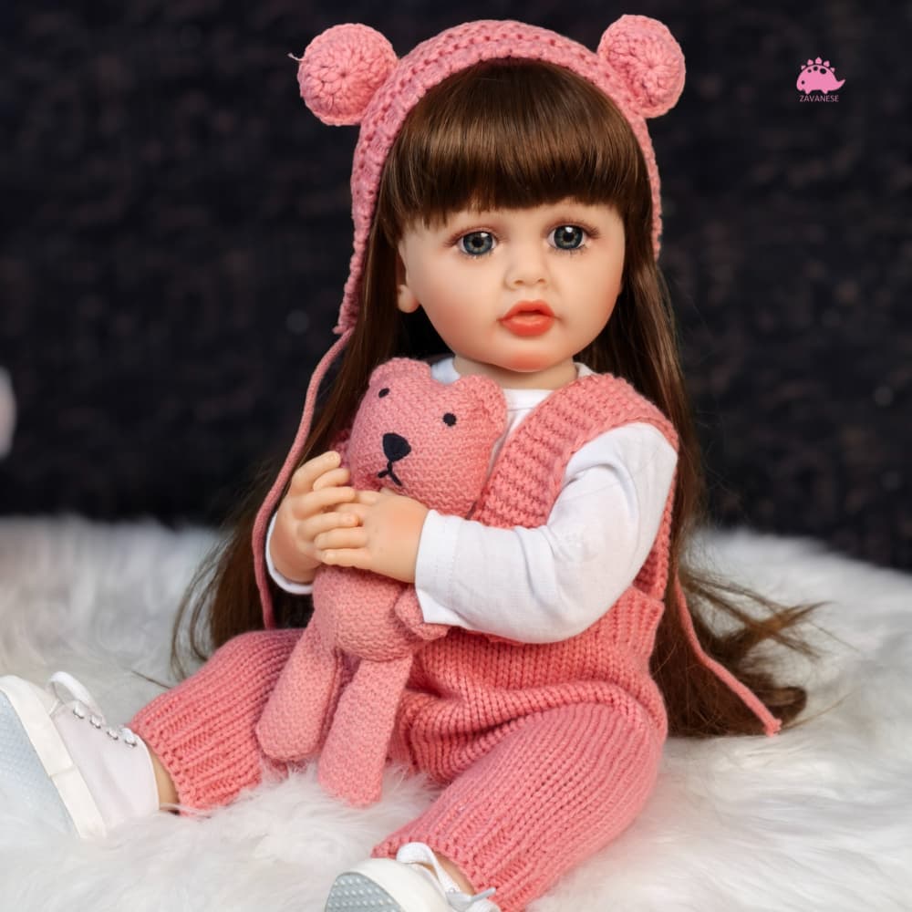 Boneca Reborn de 55cm, silicone macio, realista e encantadora. Perfeita para brincar ou colecionar