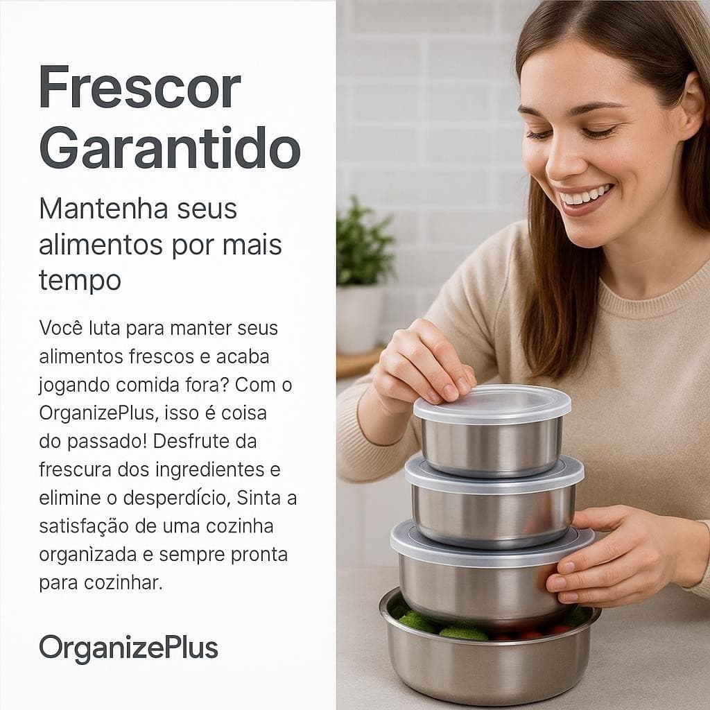 Conjunto Potes Hermeticos Redondos Tampas Vedantes Inox Organizador Cozinha 5 Pecas