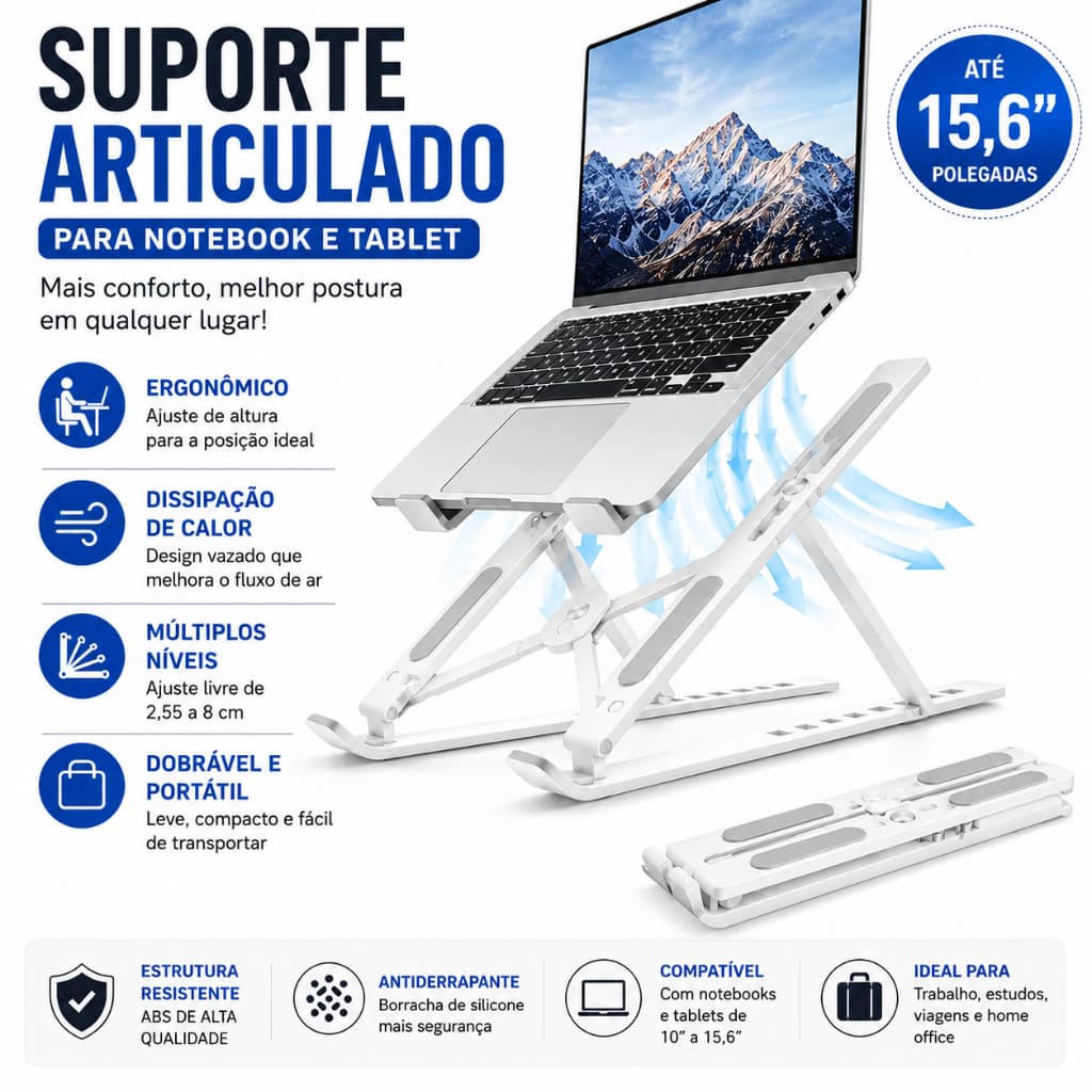 Suporte Para Notebook Dobrável Ajustável Ergonômico Resistente Base Antiderrapante Portátil