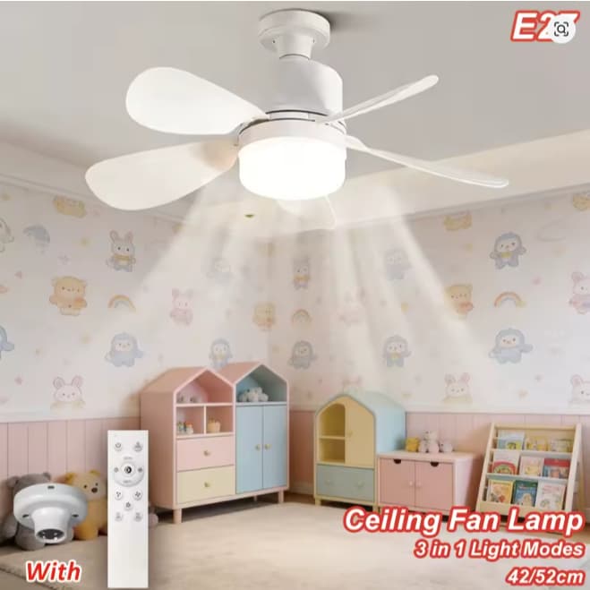 Ventilador de Teto com Lâmpada LED 80W E27 - Operação Silenciosa e Controle Remoto