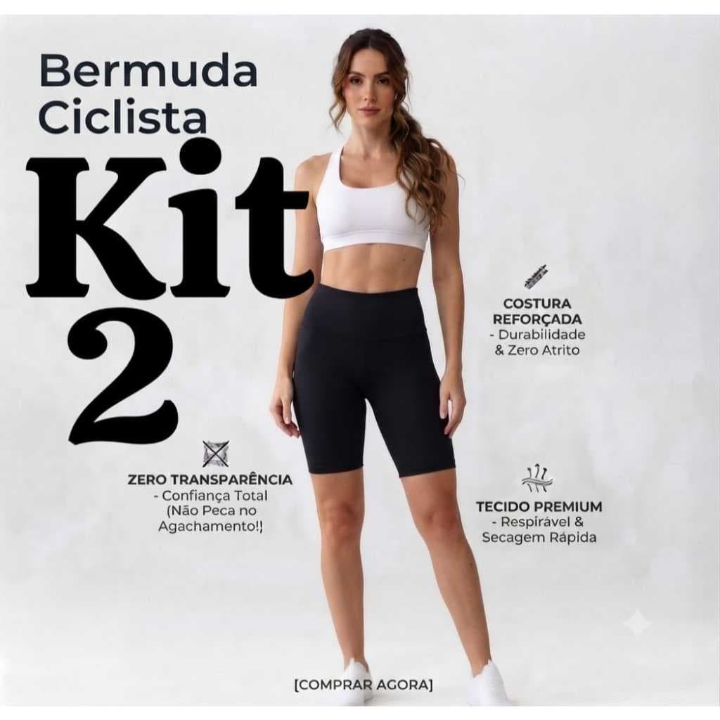 Kit 2 Bermuda Ciclista Feminina Fitness Cós Alto Zero Transparência Academia Treino Trabalho Suplex Reforçada