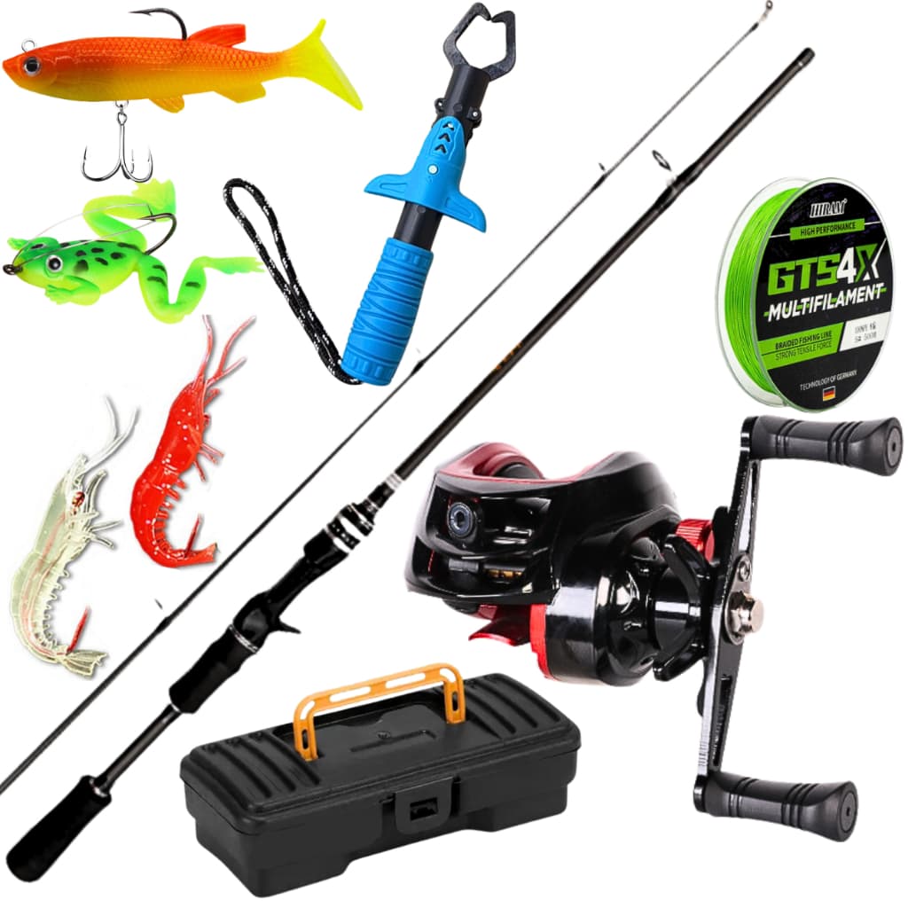 Carretilha de Pesca Anti Cabeleira Drag 10kg Kit Vara Carbono Isca Artificial Linha Alicate Peixe