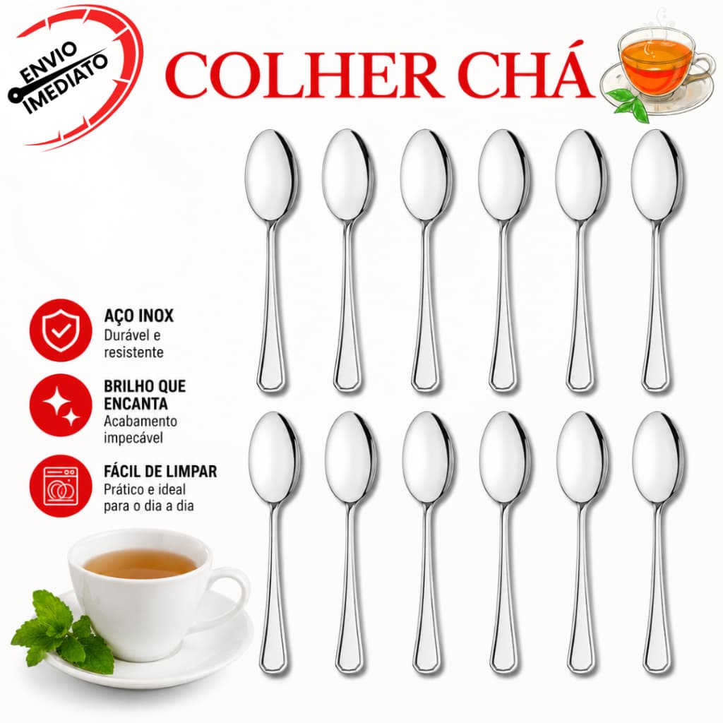 Kit 36 Colher de  CHA Café Talher Jogo Aço Inox Cafeteria Cozinha Buffet Restaurante Faqueiro