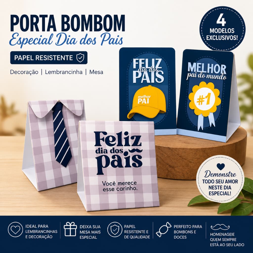 ESPECIAL Kit 24 Porta Bombom Doces Dia dos Pais Decoração de Mesa Lembrancinha Presente Papel Resistente