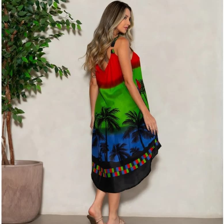 Vestido Indiano Trapézio Feminino Coqueiro De Alças