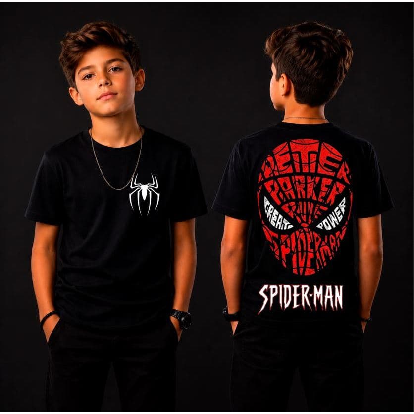 Camiseta Spider Man Homem Aranha Infantil Juvenil Masculina Feminina Unissex 100% Algodão Premium