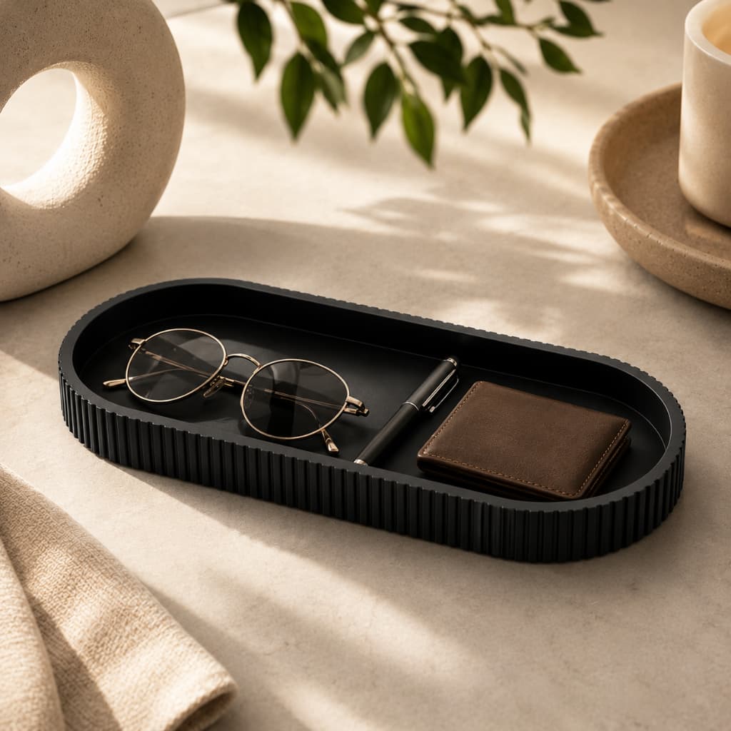 Bandeja Organizadora Decorativa Joias Chaves Porta Objetos Oval Organizadora de Mesa Moderna Canelada