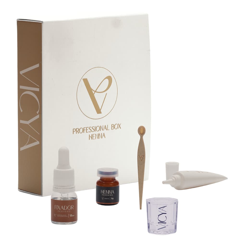 Kit Henna de Sobrancelhas Vicya Vegano Preto - Fixador + Hidrafix + Henna + Dappen + Espátula