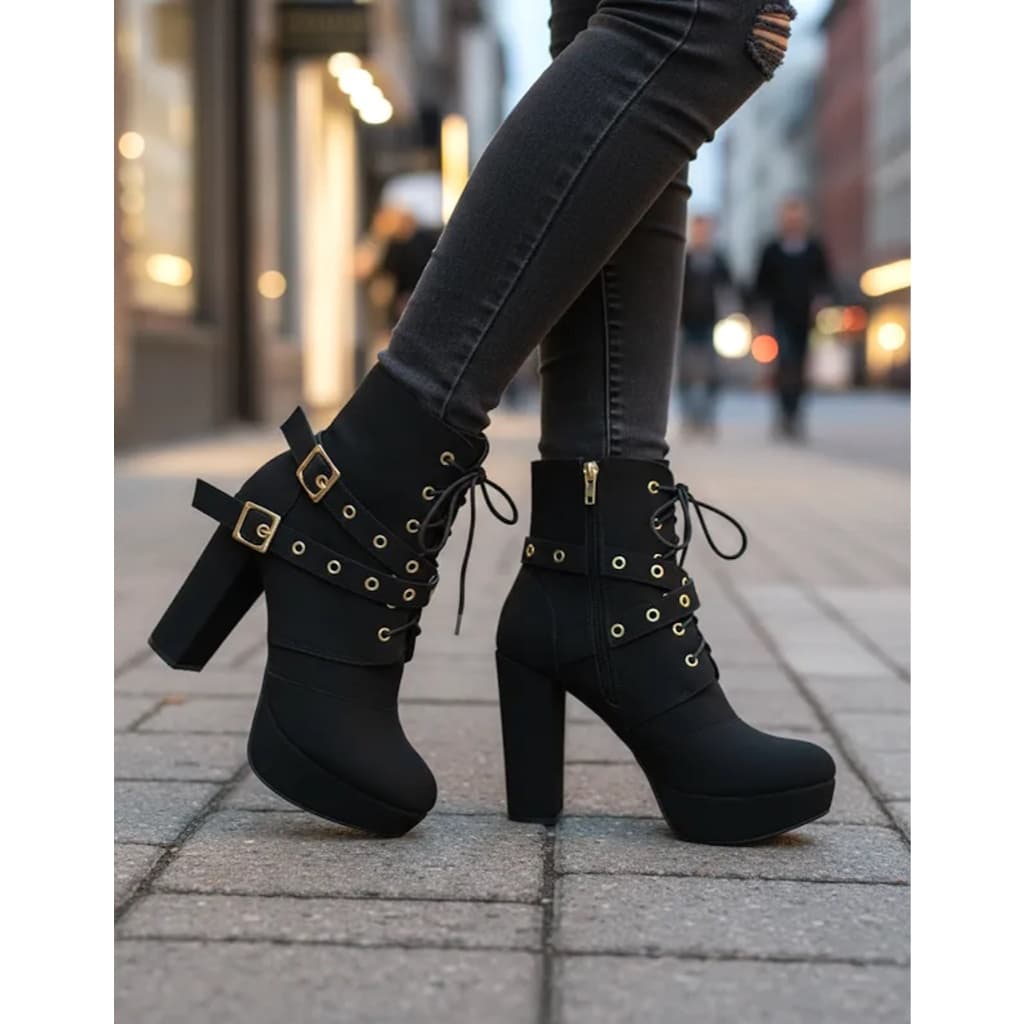 Bota Coturno Feminina Meia Pata Tratorada Salto Alto Grosso Cano Baixo Confortavel 33 a 40 Botinha