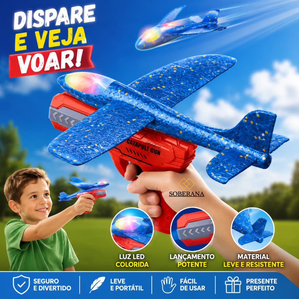 Avião Grande Lançador 24cm e 16cm Pequeno Brinquedo Para Criança Infantil Menina Planador Com Luz