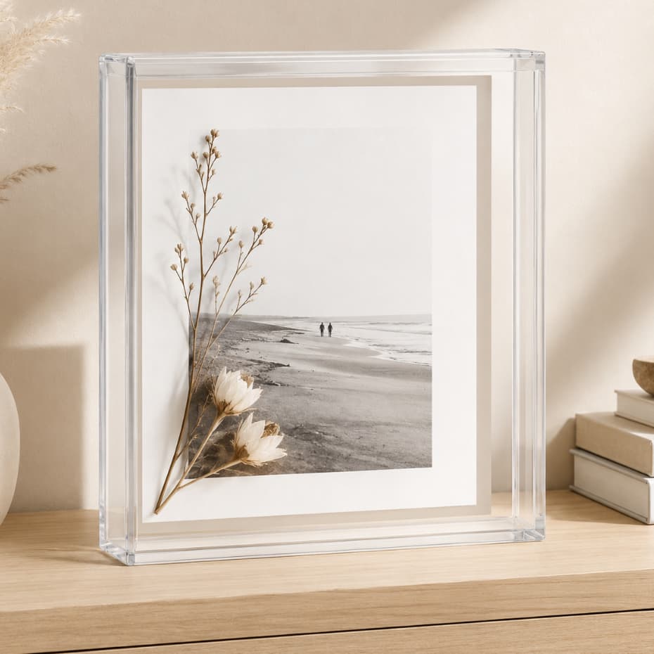 Quadro Moldura em Acrílico Caixa Expositora para Recordações e Objetos Decorativos  30X30X3cm