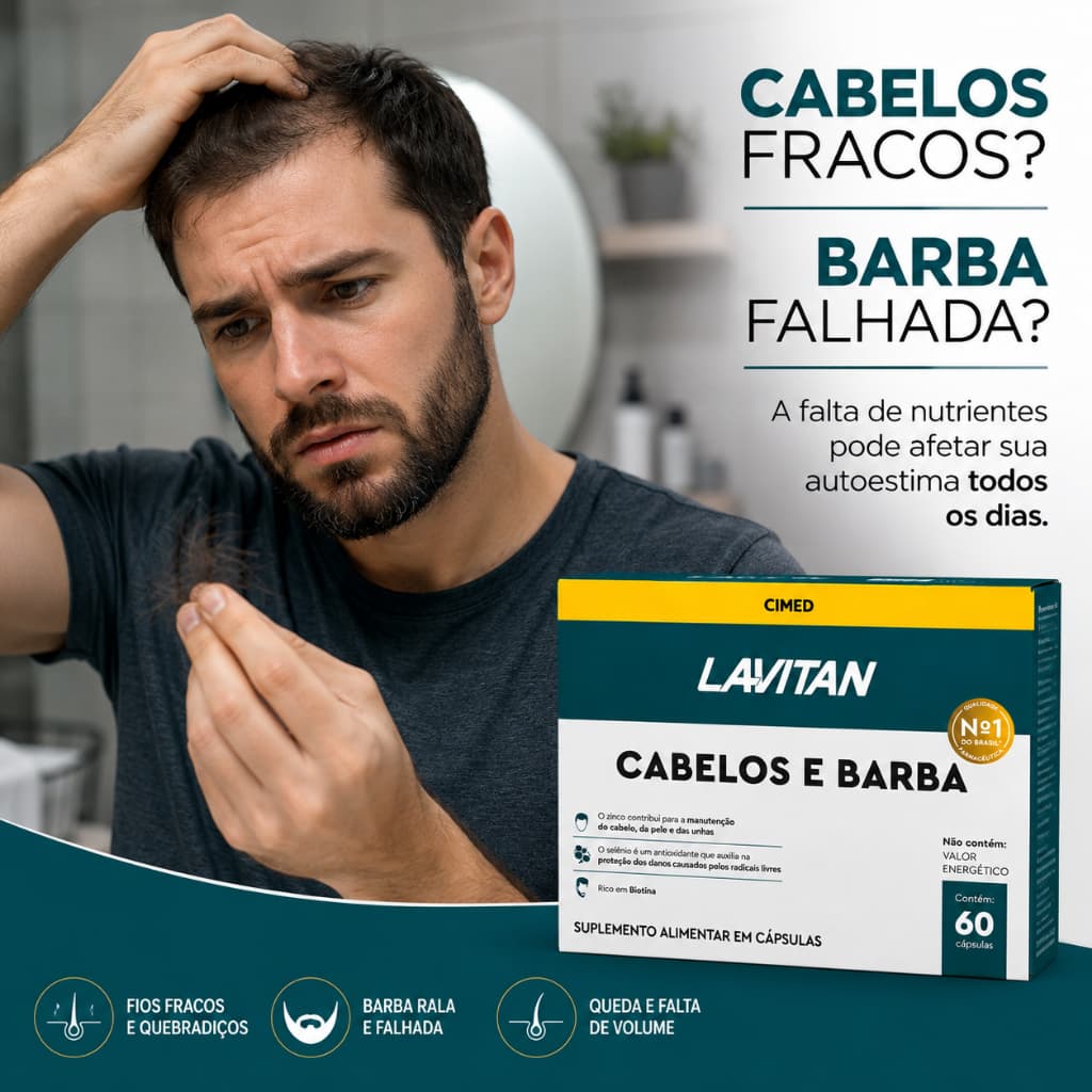 Lavitan Cabelos Barba Biotina Zinco Selênio Fortalecimento Capilar Crescimento Fios Vitaminas