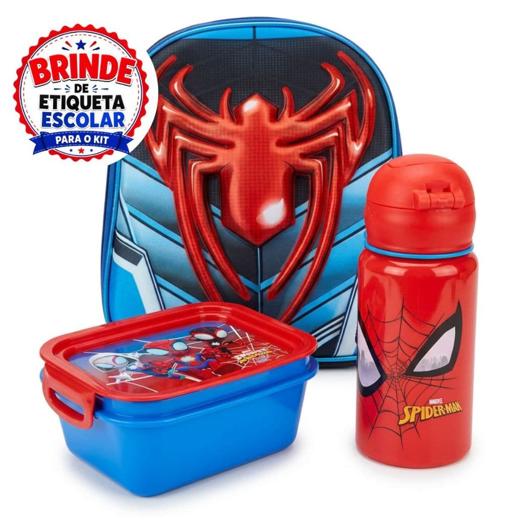 Kit Lancheira Homem Aranha Garrafa Metal Marmita Escolar