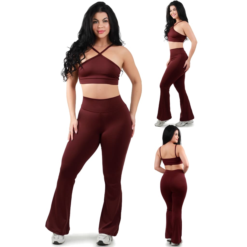 Conjunto Virginia Calça Flare e Top Cruzado Casual e Fitness