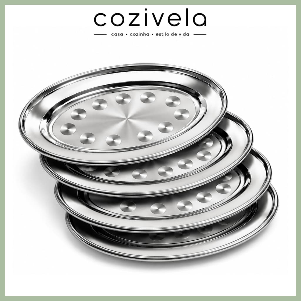 Pratos Ovais Inox SUS304 Bandejas Travessas para Carnes Frutas Salada Buffet Cozinha
