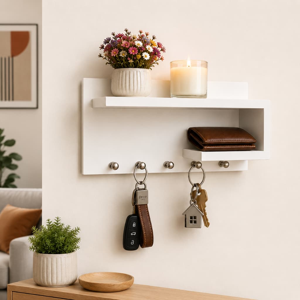 Organizador Hall de Entrada Porta Chaves de Parede MDF Multifuncional Decorativo