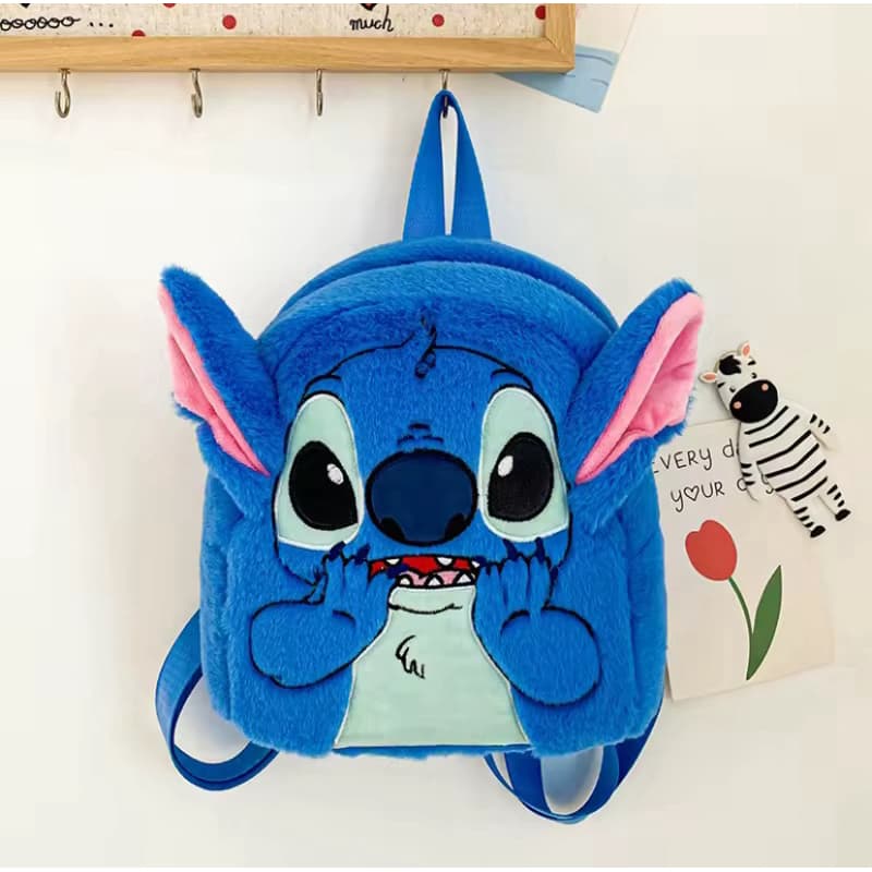 Mochila infantil do Stitch unissex de pelúcia