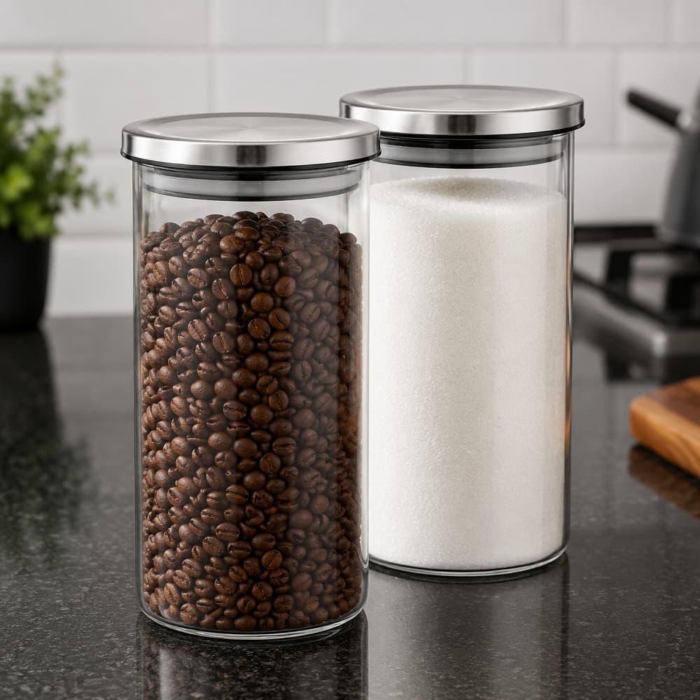 Kit 2 Pote 1 Litro Hermético de Vidro Com Tampa Inox Porta Tempero Condimentos Organiza Açúcar Sal