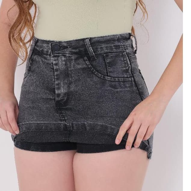 Saia Short Jeans Femino Com Licra (estica) Cintura Alta Premium Short Saia Frente e Atrás